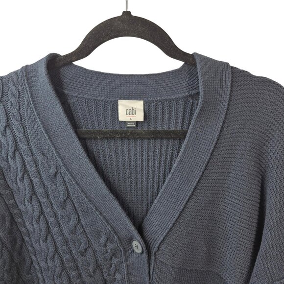 Cabi Sweater Womens L Blue Cotton Blend Textbook Cardigan V Neck Preppy Approxi - Picture 4 of 8